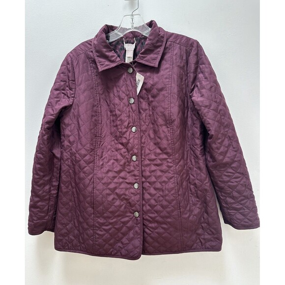 Chico's Reversible  Royal Bordeaux Quilted Jacket Button Closure 1 (M) - Picture 2 of 5
